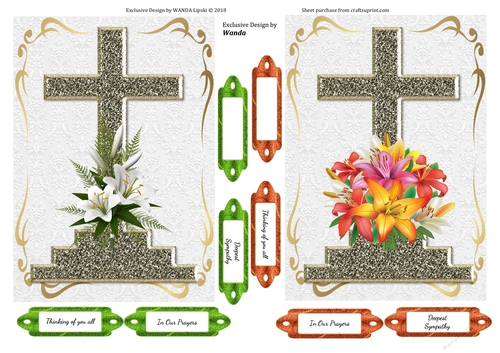 2 X SYMPATHY LILIES CARD FRONTS 1
