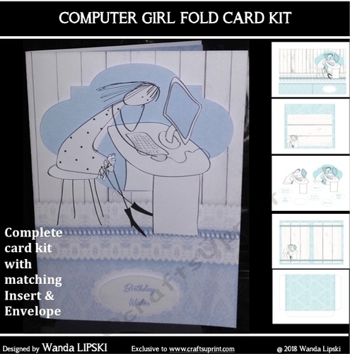 COMPUTER QUEEN BIRTHDAY OR NEW JOB FOLD CARD KIT