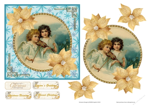 ANGEL VIOLINS CHRISTMAS CARD FRONT TOPPER