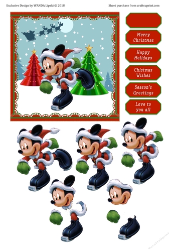 SKATING MICKEY MOUSE CHRISTMAS TOPPER