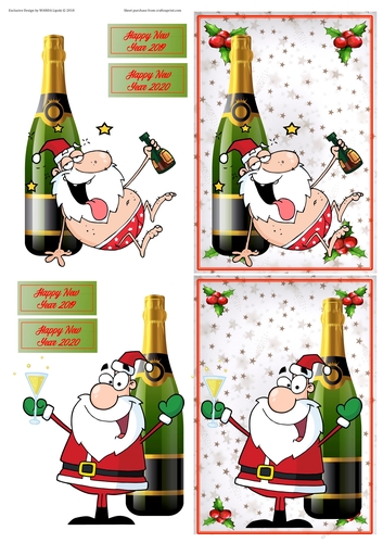2 X NEW YEAR SANTA CELEBRATES A6  CARD FRONTS