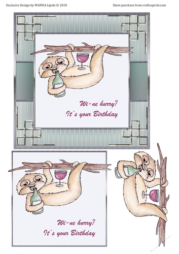 WINE HURRY? SLOTH BIRTHDAY CARD FRONT