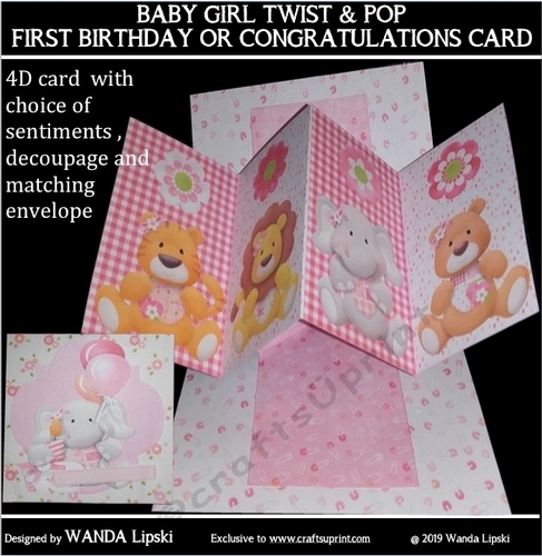 BABY GIRL TWIST & POP 1ST BIRTHDAY OR CONGRATULATIONS CARD