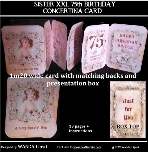 SISTER 75th XXL CONCERTINA BIRTHDAY CARD