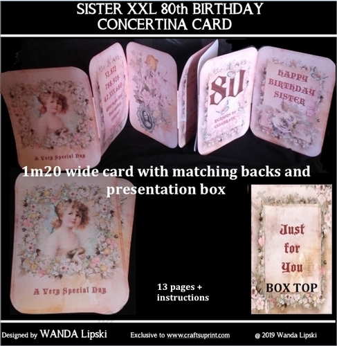 SISTER 80th XXL CONCERTINA BIRTHDAY CARD