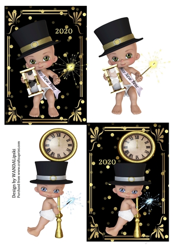 2 X GOLD NEW YEAR BABY TOPPERS