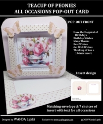 TEACUP OF PEONIES ALL OCCASIONS POP-OUT FRONT CARD KIT