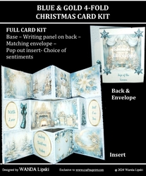 BLUE & GOLD 4-FOLD POP-OUT CHRISTMAS CARD KIT