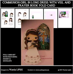 Communion Girl in Long Dress and Veil Fold Card Complete Kit