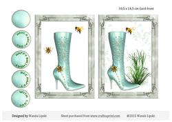 Aqua Green Boot and Bee Card Front