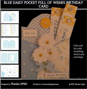 Blue Daisy Pocket Full of Wishes Birthday Card