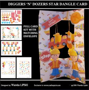 Diggers 'n' Dozers Birthday Star Dangle Card