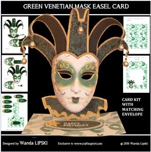 Green Venitian Mask Easel Card