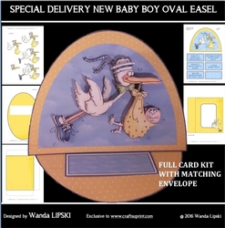 SPECIAL DELIVERY NEW BABY BOY OVAL EASEL CARD
