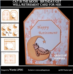CAT IN THE MOON BIRTHDAY/GET WELL/ RETIREMENT CARD FOR HER