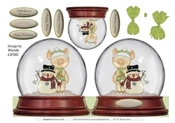 SNOW GLOBE PERKY PIG 3 QUICK CHRISTMAS CARD