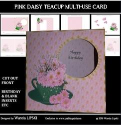 PINK DAISY TEACUP MULTI-USE CARD
