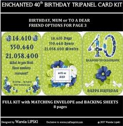 ENCHANTED 40TH BIRTHDAY TRIPANEL CARD KIT