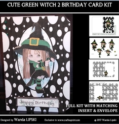 LITTLE GREEN WITCH 2 BIRTHDAY FOLD CARD COMPLETE KIT
