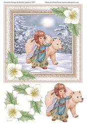 WINTER WALK GIRL WITH POLAR BEAR CHRISTMAS TOPPER