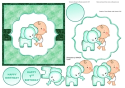 CUTIE BABY WITH ELEPHANT 1ST BIRTHDAY TOPPER