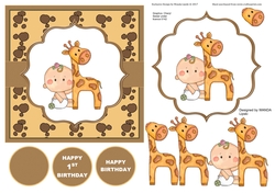 CUTIE BABY WITH GIRAFFE 1ST  BIRTHDAY TOPPER