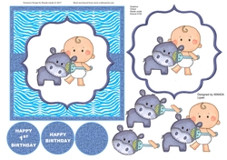 CUTIE BABY WITH HIPPO 1ST BIRTHDAY TOPPER