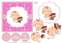 CUTIE BABY WITH MONKEY 1ST  BIRTHDAY TOPPER