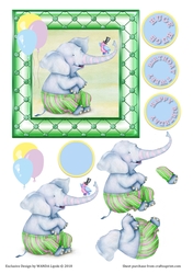 ELEPHANT AND BIRD-DAY WISHES TOPPER
