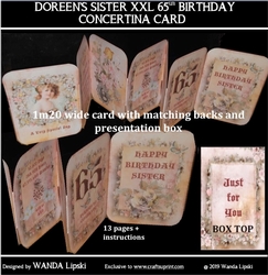DOREENS SISTER 65th XXL CONCERTINA BIRTHDAY CARD
