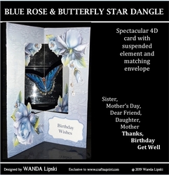 BLUE ROSES & BUTTERFLY STAR DANGLE CARD