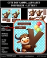 CUTE BOY ANIMAL ALPHABET TOPPER KIT - LETTER Y