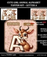 CUTE GIRL ANIMAL ALPHABET TOPPER KIT – LETTER A