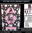 CUTE PINK WITCH 2 BIRTHDAY FOLD CARD COMPLETE KIT