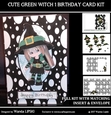 LITTLE GREEN WITCH 1 BIRTHDAY FOLD CARD COMPLETE KIT