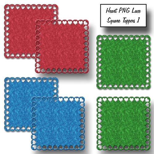 Heart PNG Lace Square Toppers - Set 1
