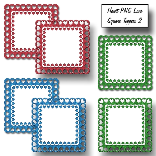 Heart PNG Lace Square Toppers - Set 2