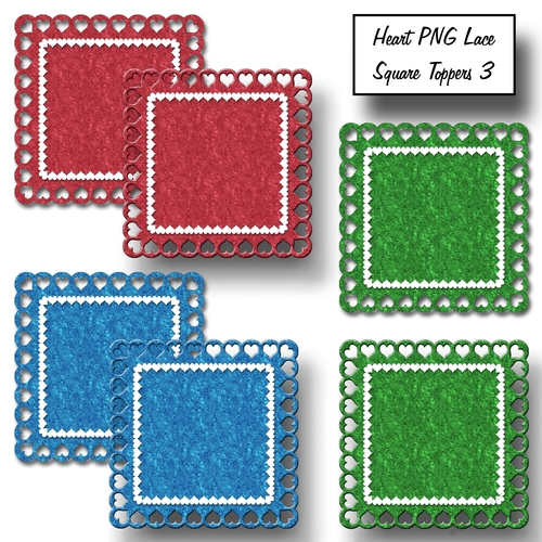 Heart PNG Lace Square Toppers - Set 3