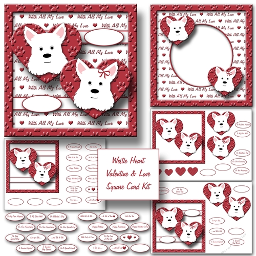 Westie Heart Valentine & Love Square Card Kit