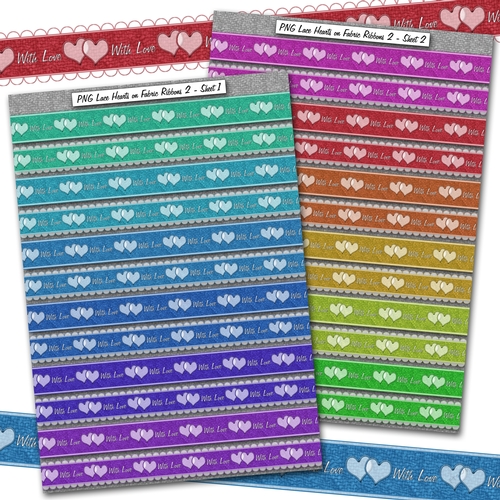 PNG Lace Hearts on Fabric Ribbons 2