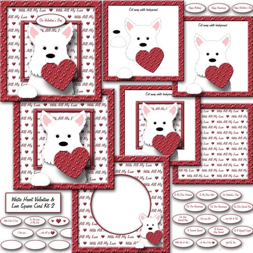 Westie Heart Valentine & Love Square Card Kit 2