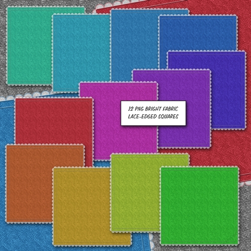 12 PNG Bright Fabric Lace-edged Squares