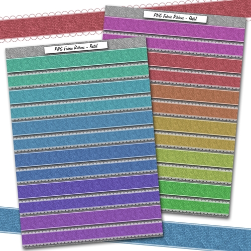 24 PNG Fabric Ribbons - Pastel