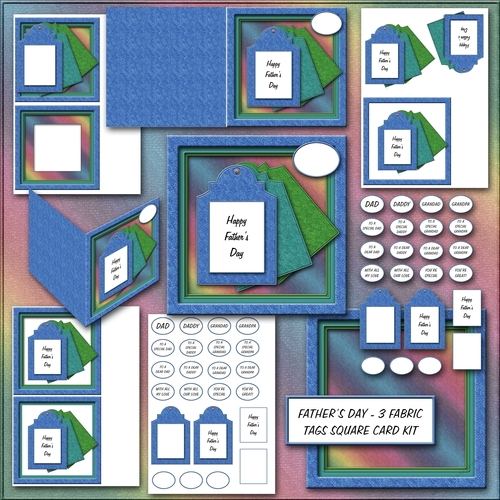 Fathers Day - 3 Fabric Tags Square Card Kit