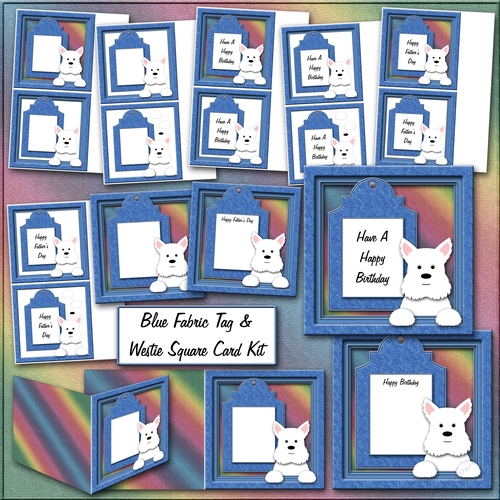 Blue Fabric Tag & Westie Square Card Kit inc Fathers Day