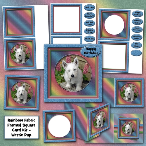 Rainbow Fabric Framed Square Card Kit - Westie Pup