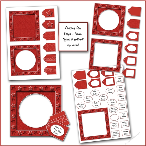 Christmas Star Design - frames, toppers & sentiment tags in red