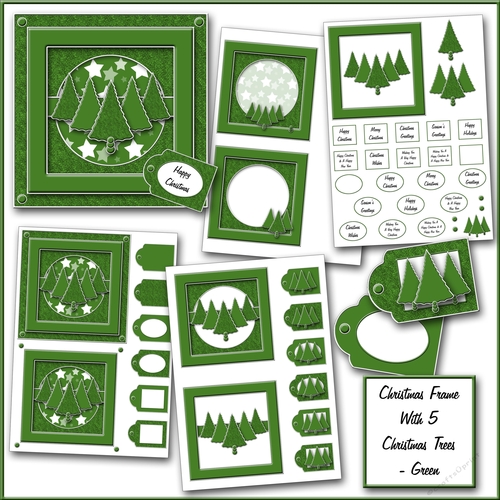 Christmas Frame With 5 Christmas Trees - Green