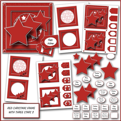 Red Christmas Frame With Three Stars 2