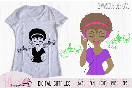 Afro DJ girl, Soul sister, Music girl, headphone and Music notes,
